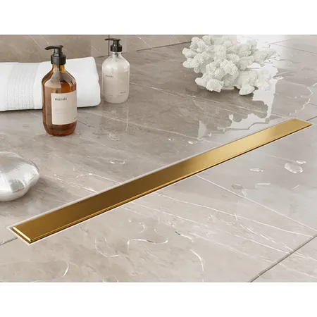 Plumberia Selection Трап душевой PS MODULAR 2устор. накладка из нерж.стали, комбинир.затвор с горизонт. Выпуском Ду,40л/мин, цвет: золото брашированная