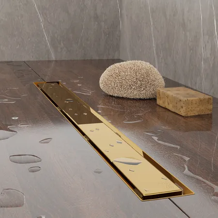 Plumberia Selection Трап душевой PS MODULAR 2устор. накладка из нерж.стали, комбинир.затвор с горизонт. Выпуском Ду,40л/мин, цвет: золото 24К