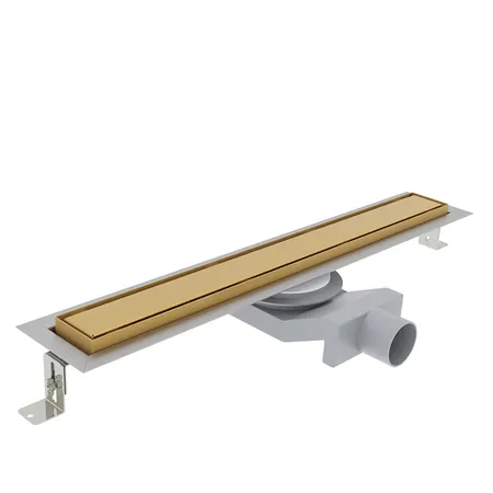 Plumberia Selection Трап душевой PS IN-TILE 2устор. накладка из нерж.стали, комбинир.затвор с горизонт. Выпуском Ду,40л/мин, цвет: золото брашированная