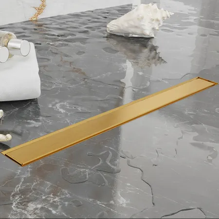 Plumberia Selection Трап душевой PS LINEAR 2устор. накладка из нерж.стали, комбинир.затвор с горизонт. Выпуском Ду,40л/мин, цвет: золото брашированная