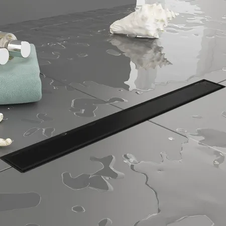 Plumberia Selection Трап душевой PS LINEAR 2устор. накладка из нерж.стали, комбинир.затвор с горизонт. Выпуском Ду,40л/мин, цвет: черный матовый