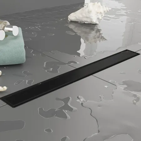Plumberia Selection Трап душевой PS LINEAR 2устор. накладка из нерж.стали, комбинир.затвор с горизонт. Выпуском Ду,40л/мин, цвет: черный матовый