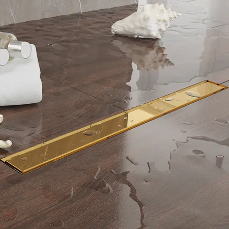 Plumberia Selection Трап душевой PS LINEAR 2устор. накладка из нерж.стали, комбинир.затвор с горизонт. Выпуском Ду,40л/мин, цвет: золото 24К