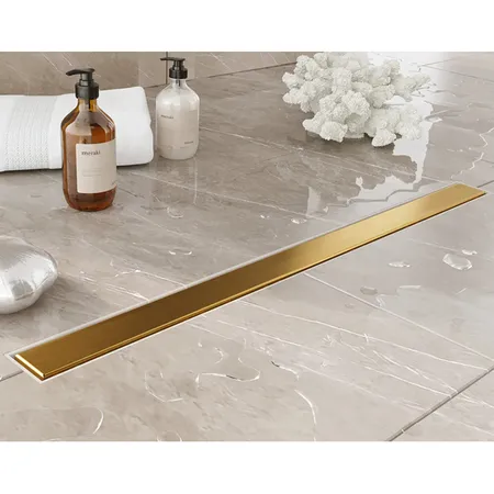 Plumberia Selection Трап душевой PS MODULAR 2устор. накладка из нерж.стали, комбинир.затвор с горизонт. Выпуском Ду,40л/мин, цвет: золото брашированная