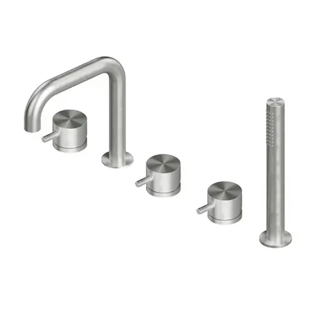 QuadroDesign Source Смеситель на борт ванны, 5 отв, с ручным душем, цвет: Brushed Stainless Steel