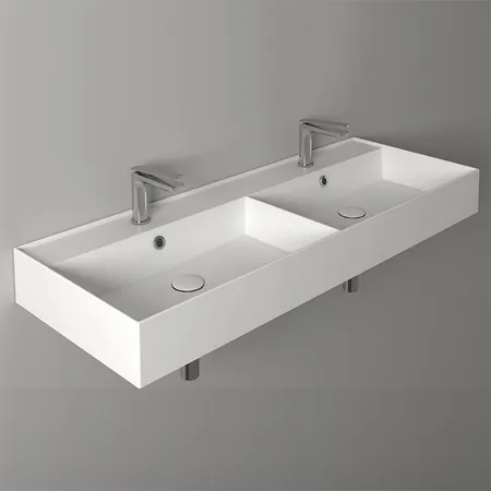 Simas Agile Раковина, 2 отв, двойная, с переливом, цвет: белый