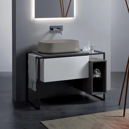 SIMAS Frame Комплект мебели с ящиком и открытым элементом, напольная, Цвет: серый ясень/белый
