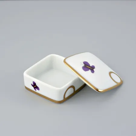 THG CAPUCINE MAUVE DECOR OR Коробка для таблеток керамическая, квадратная, настольная, декор золото/лиловый, цвет: белый