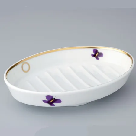 THG CAPUCINE MAUVE DECOR OR Мыльница керамическая, настольная, декор золото/лиловый, цвет: белый
