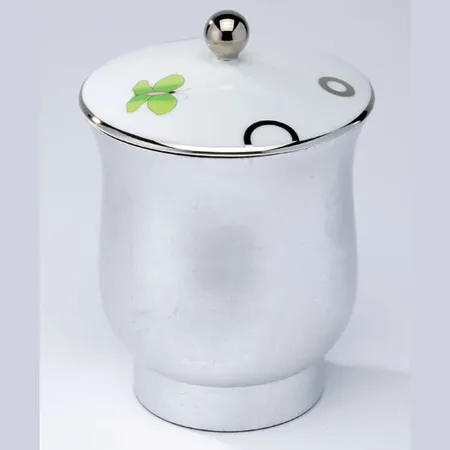 THG CAPUCINE VERT DECOR PLATINE Китайская лакированная коробка с белой керамической крышкой, middle size, декор платина/зеленый, цвет: белый