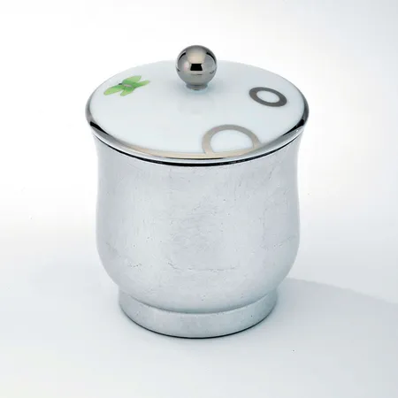 THG CAPUCINE VERT DECOR PLATINE Китайская лакированная коробка с белой керамической крышкой, small size, декор платина/зеленый, цвет: белый