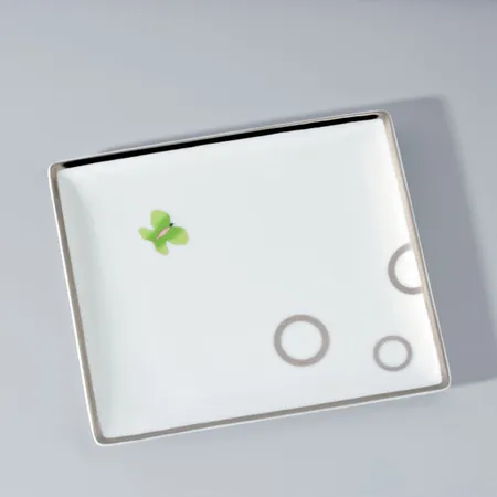 THG CAPUCINE VERT DECOR PLATINE Поднос керамический, настольный, middle size, декор платина/зеленый, цвет: белый