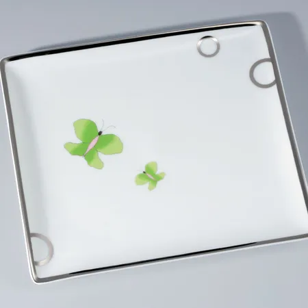 THG CAPUCINE VERT DECOR PLATINE Поднос керамический, настольный, large size, декор платина/зеленый, цвет: белый
