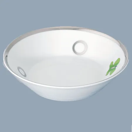 THG CAPUCINE VERT DECOR PLATINE Блюдо керамическое, настольное, декор платина/зеленый, цвет: белый