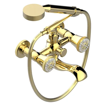THG Hirondelles Gold Stamped Смеситель для ванны, настенный, с ручным душем, цвет: Gold color PVD