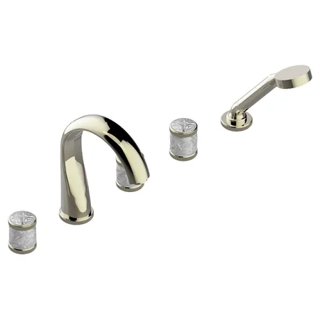 THG Hirondelles Смеситель на борт ванны, 5 отв, с ручным душем, цвет: Soft gold