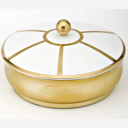 THG ITHAQUE DECOR OR Китайская лакированная коробка с белой керамической крышкой, big size, декор золото, цвет: золото