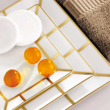 THG ITHAQUE DECOR OR Набор из 3 керамических подносов, декор золото, цвет: белый