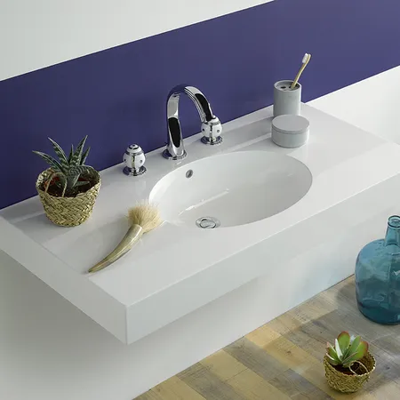 THG Ithaque decor platine Смеситель для раковины, 3 отв, цвет: хром/платина/белый фарфор