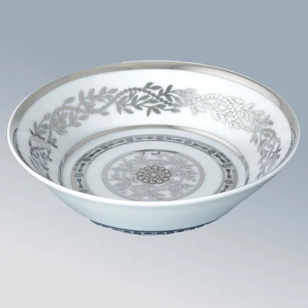 THG MARQUISE BLANC DECOR PLATINE Блюдо керамическое, настольное, декор платина, цвет: белый