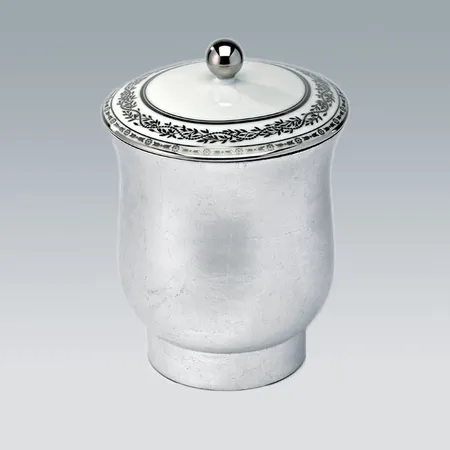 THG MARQUISE BLANC DECOR PLATINE Китайская лакированная коробка с белой керамической крышкой, middle size, декор платина, цвет: серебро