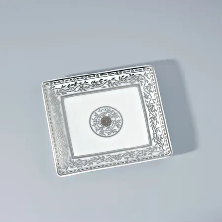 THG MARQUISE BLANC DECOR PLATINE Поднос керамический, настольный, small size, декор платина, цвет: белый
