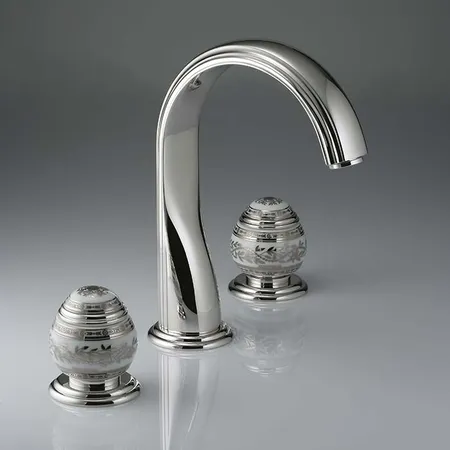 THG Marquise porcelaine blanche Смеситель для раковины, 3 отв, цвет: хром/платина/белый фарфор