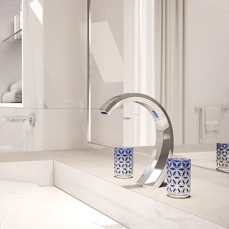 THG NIHAL PORCELAINE BLEUE Смеситель для раковины на 3 отверстия, с донным клапаном, цвет: хром