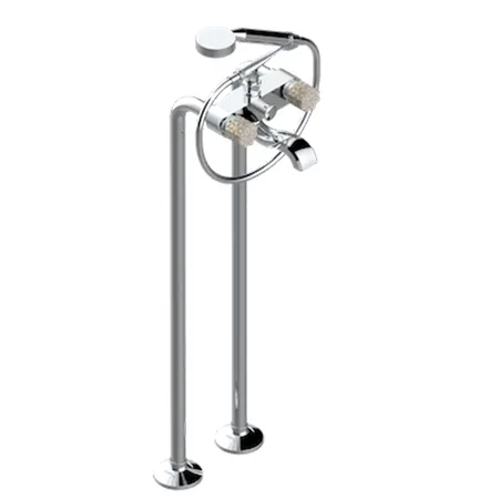 THG Nihal Porcelaine Ivoire Смеситель для ванны, напольный, с ручным душем и шлангом, цвет: Хром