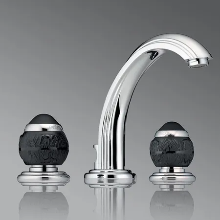 THG Panthere Cristal noir Смеситель для раковины, 3 отв, цвет: хром/черный хрусталь