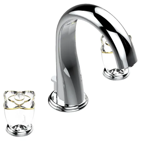THG Petale de Cristal clair lisere dore Смеситель для раковины, 3 отв, цвет: хром/прозрачный хрусталь с золотым декором