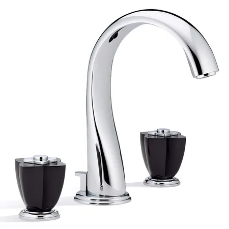 THG Petale de Cristal noir Смеситель для раковины, 3 отв, цвет: хром/черный хрусталь