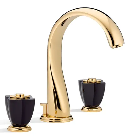 THG Petale de Cristal noir Смеситель для раковины, 3 отв, цвет: золото/черный хрусталь