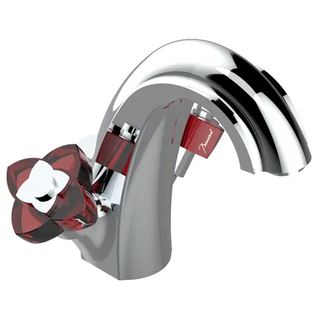 THG Petale de Cristal rouge Смеситель для раковины, 1 отв, цвет: хром/красный хрусталь