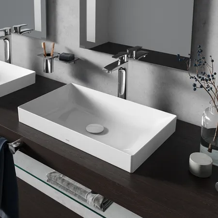 TOTO TR Lavatory Раковина, без отв, полувстраиваемая, с переливом, CeFiONtect, LinearCeram, цвет: белый