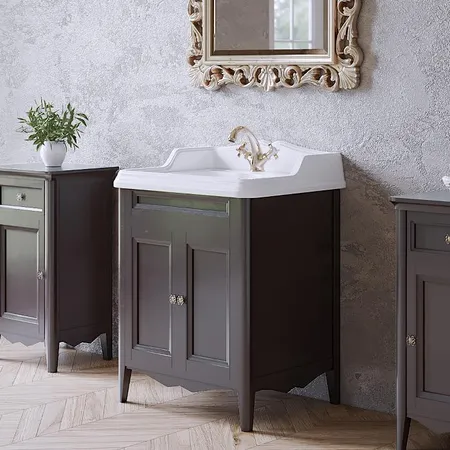 TW Veronica, База с раковиной Simas AR824bi x с 1отв. под смеситель, 2 расп. дверки, доводч. Blum, ручки: Riflesso бронза, напольная, Цвет: grigio