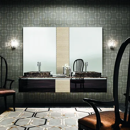 VITAGE milldue edition FOUR SEASONS Комплект мебели с тумбой под раковину, раковиной BOSTON65, зеркалом BRISTOL, подвесной, цвет: Ebano/Emperador