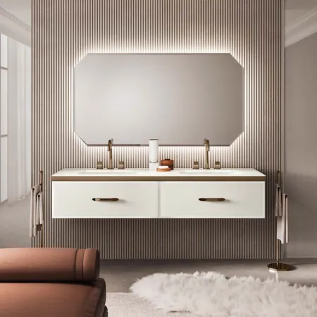 VITAGE milldue edition HILTON 07 Комплект мебели подвесной, 2 раковины, зеркало, с подсветкой, отделка: стекло riso acidato, фурнитура: бронза