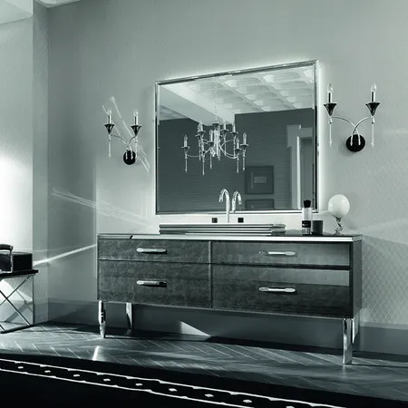 VITAGE milldue edition HILTON Комплект мебели с тумбой под раковину, раковиной ZURIGO81, зеркалом ZURIGO, напольный, цвет: Alligator silver/сталь