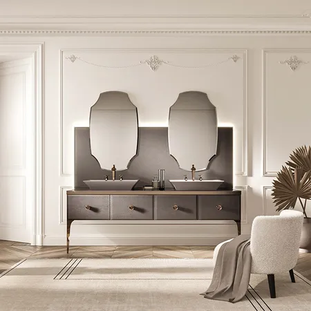 VITAGE milldue edition MAJESTIC 09 Комплект мебели напольный, 2 раковины, 2 зеркала, с подсветкой, отделка: стекло elephant bronze, фурнитура: бронза