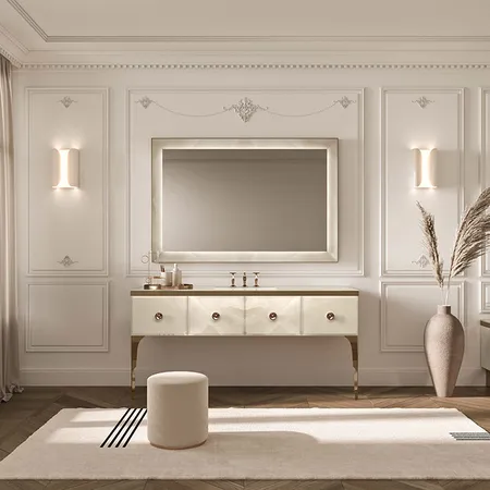 VITAGE milldue edition MAJESTIC 10/b Комплект мебели напольный, раковина, зеркало, с подсветкой, отделка: стекло onice gold, фурнитура: бронза