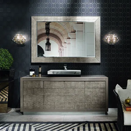 VITAGE milldue edition RITZ Комплект мебели с тумбой под раковину, раковиной LONDRA, зеркалом GINEVRA, подвесной, цвет: белый/Alligator gold